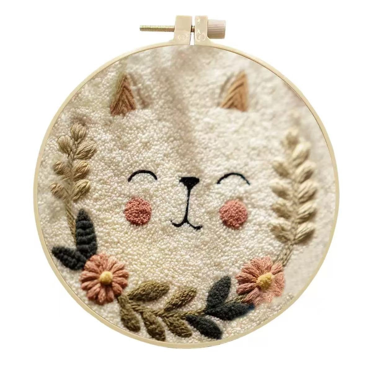 Cat Among the Flowers Punch Needle Kit