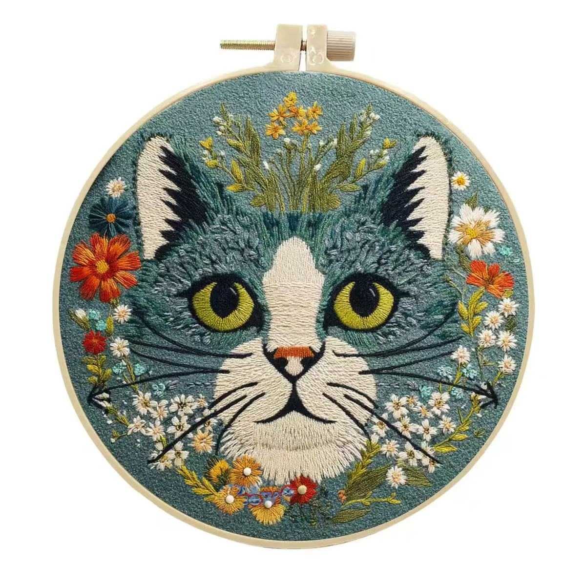 Cat Among the Flowers Punch Needle Kit
