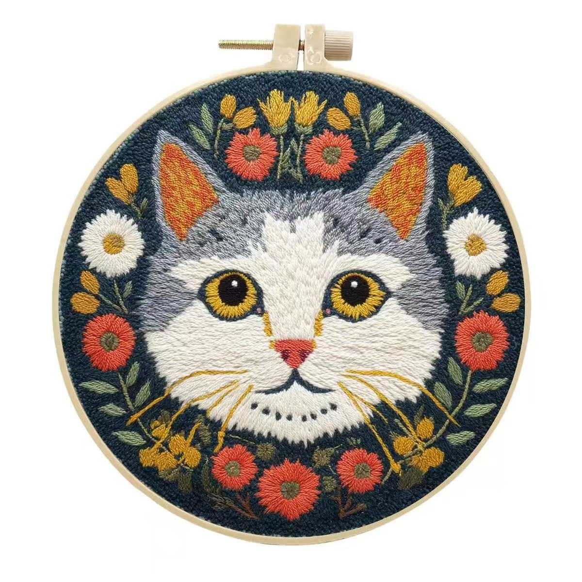 Cat Among the Flowers Punch Needle Kit