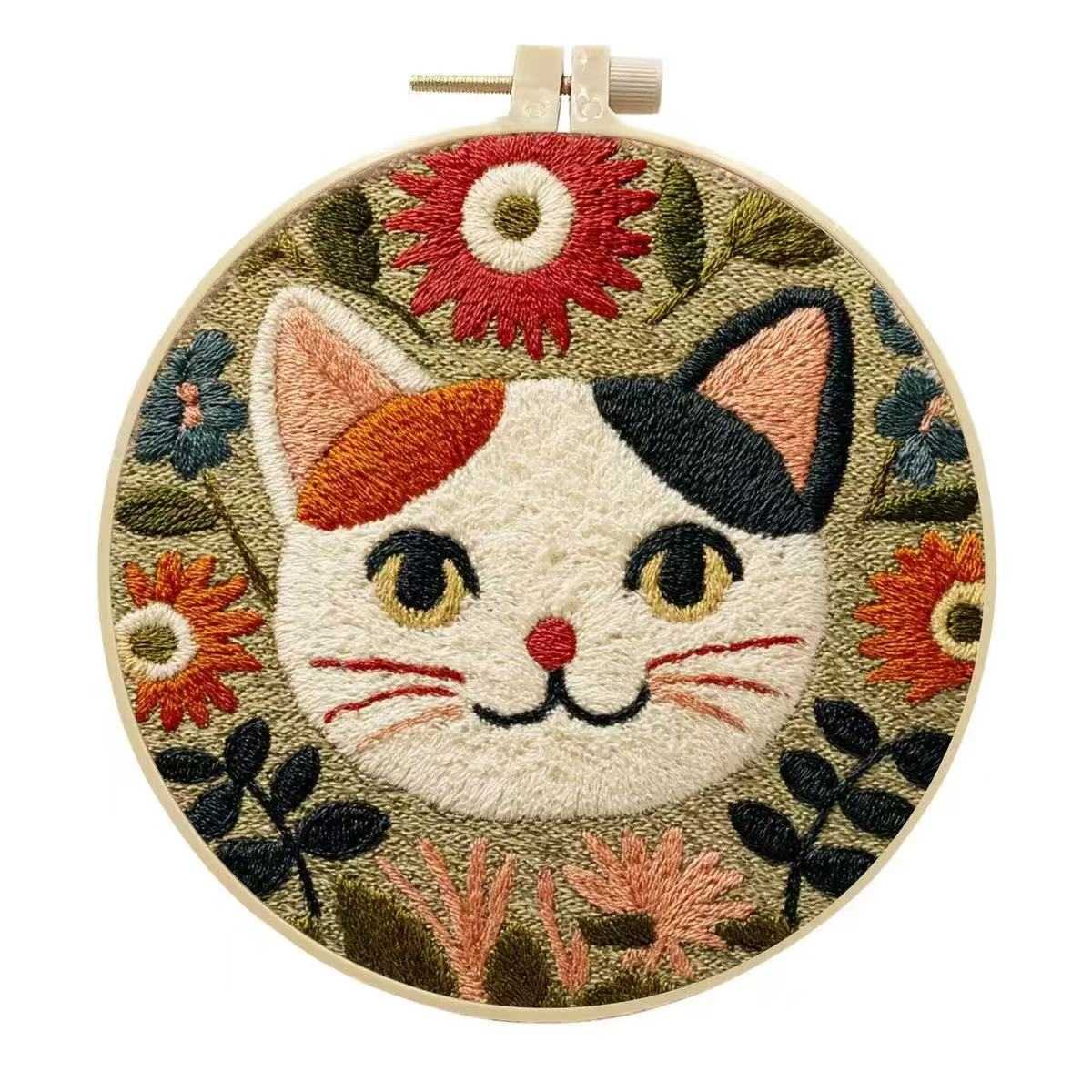Cat Among the Flowers Punch Needle Kit