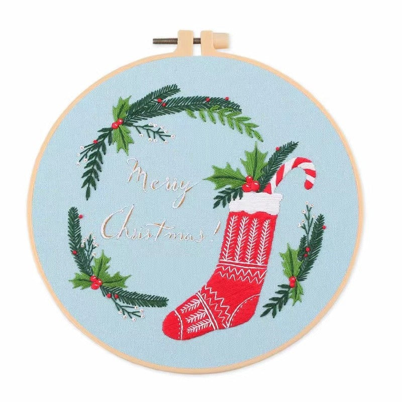 Christmas Wreath Hand Embroidery Kit for Beginners