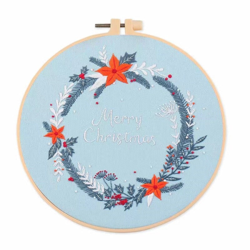 Christmas Wreath Hand Embroidery Kit for Beginners
