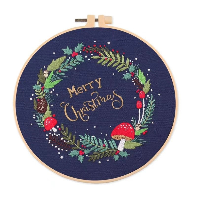 Christmas Wreath Hand Embroidery Kit for Beginners
