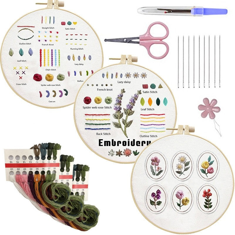 Floral Stitch Sample Embroidery Start Kit for beginner to learn basic stitches