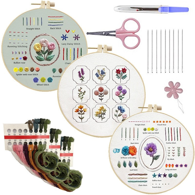 Floral Stitch Sample Embroidery Start Kit for beginner to learn basic stitches
