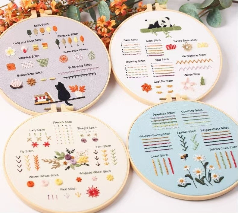 Panda Stitch Sampler Hand Embroidery Start Kit Bundle