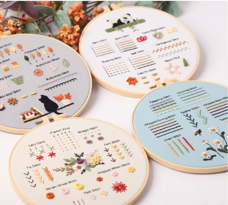 Panda Stitch Sampler Hand Embroidery Start Kit Bundle