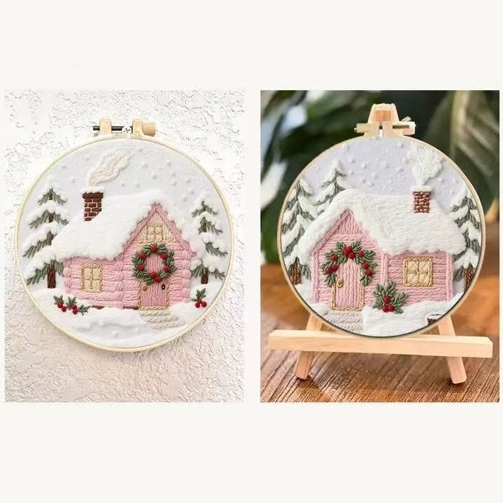 Pink Cottage Christmas Embroidery Kit 2025