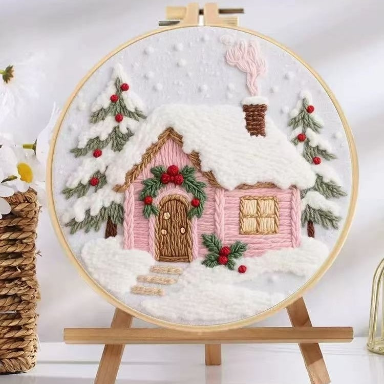 Pink Cottage Christmas Embroidery Kit 2025