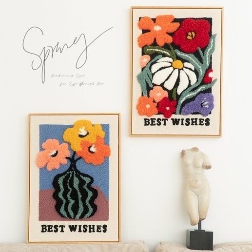 image displaying the finished Wildflower Punch Needle Kit hanging on the wall as decoration