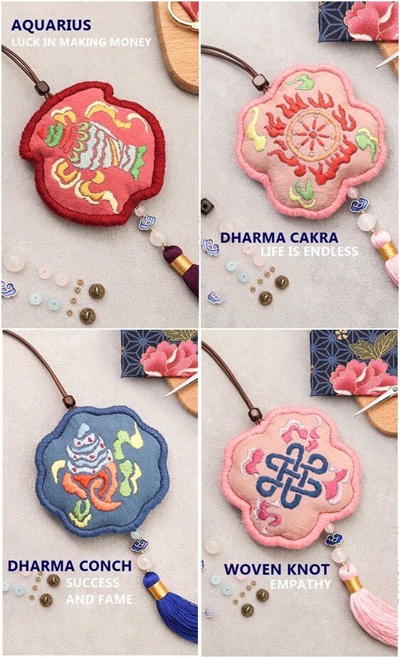 Eight Treasures of Buddhism Amulet |Embroidery Kit