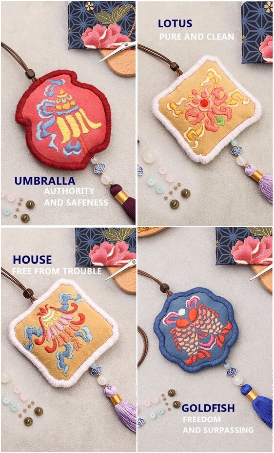 Eight Treasures of Buddhism Amulet |Embroidery Kit