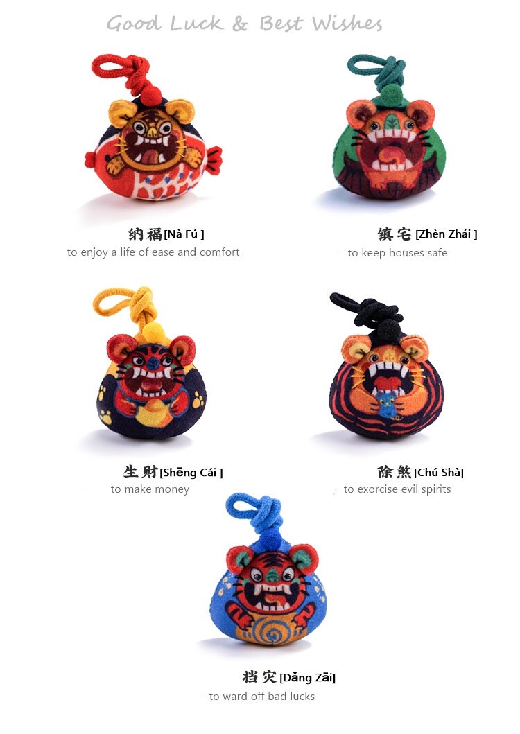 Unique New Year Gift Chinese Toy Tile Cat Tiger DIY Embroidery Kit Auspicious Doll Best Wishes Handmade Good Luck Gift with tutorial video