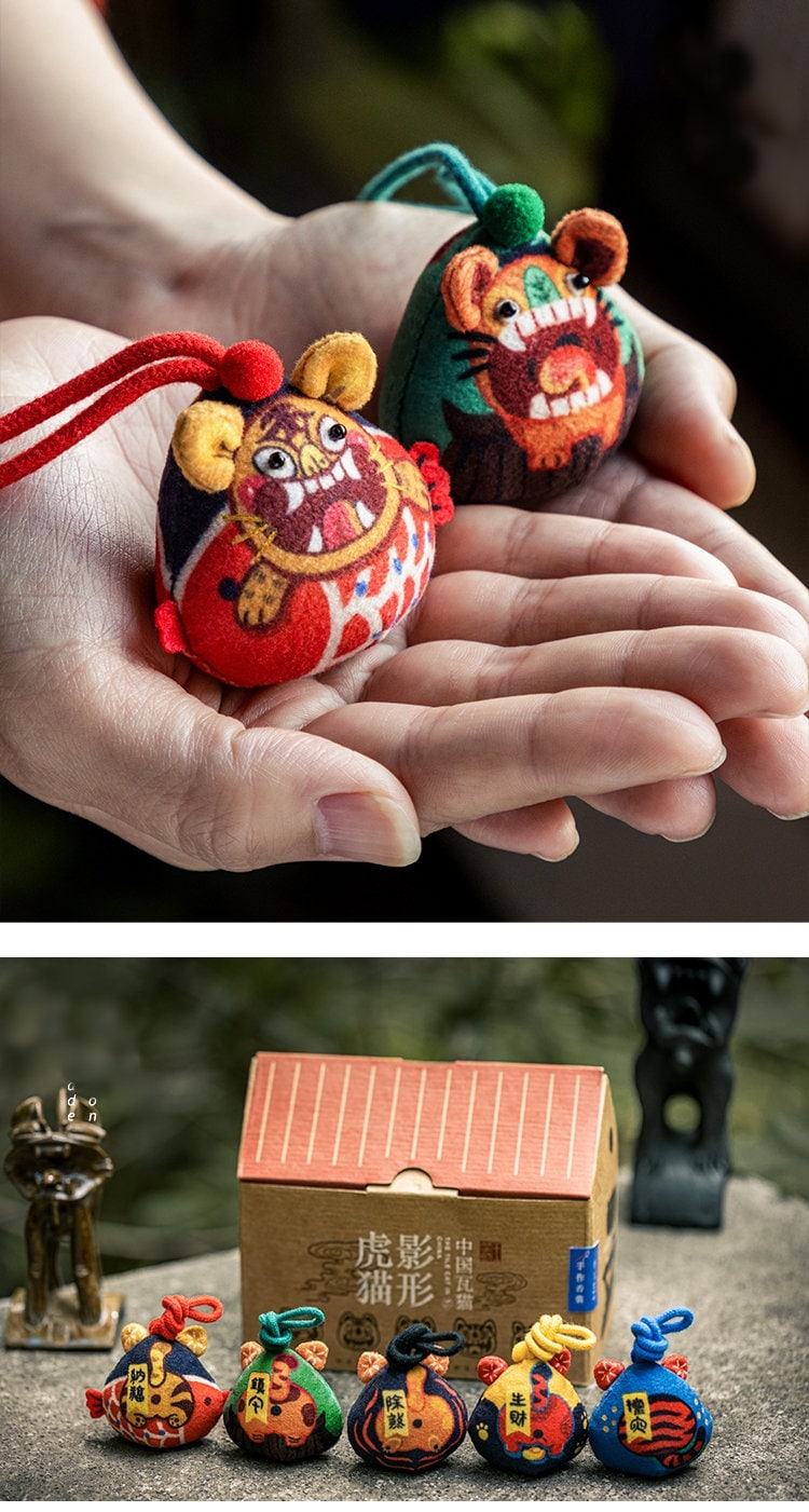 Unique New Year Gift Chinese Toy Tile Cat Tiger DIY Embroidery Kit Auspicious Doll Best Wishes Handmade Good Luck Gift with tutorial video