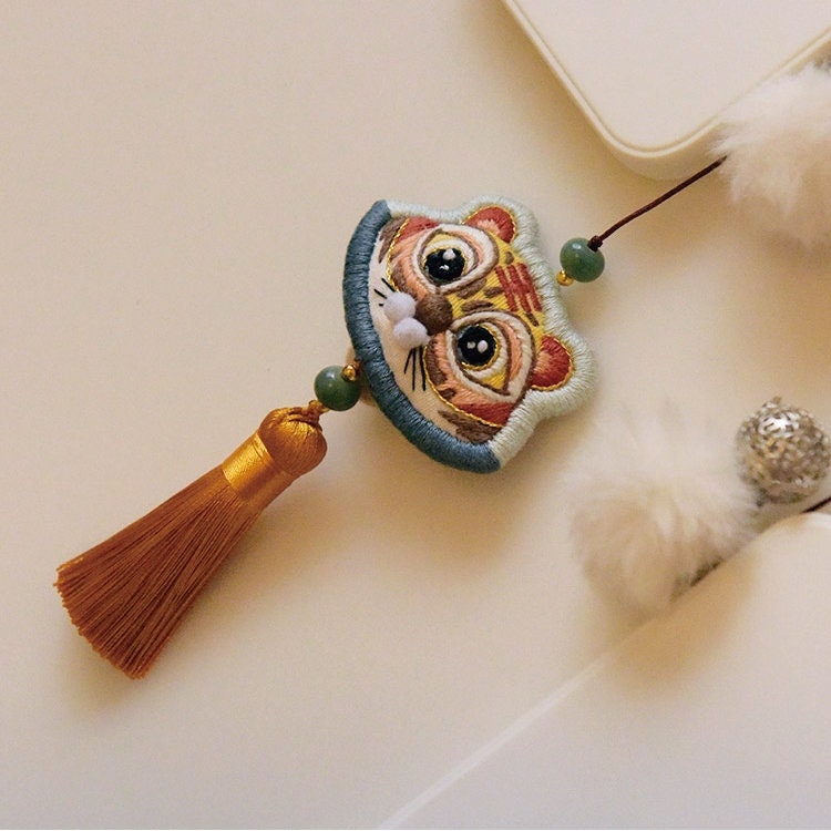 Mini Tiger Fortune Charm Amulet Hand Embroidery Kit