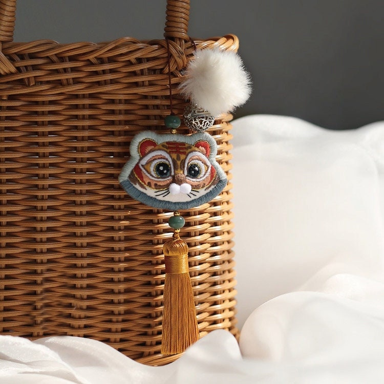 Mini Tiger Fortune Charm Amulet Hand Embroidery Kit