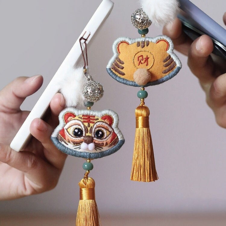 Mini Tiger Fortune Charm Amulet Hand Embroidery Kit