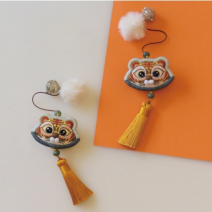 Mini Tiger Fortune Charm Amulet Hand Embroidery Kit
