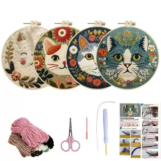 Cat Among the Flowers Punch Needle Kit