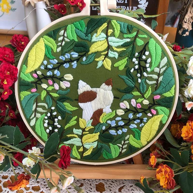 Cat in the Forest Beginner Hand Embroidery Kit