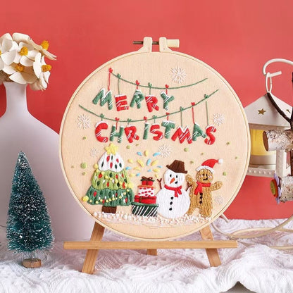 Snowman and gingerbread in the Christmas series DIY hand embroidery kit