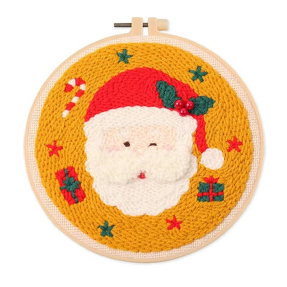 Christmas Punch Needle Embroidery Kit with festive designs including Santa, snowmen, and Christmas tree