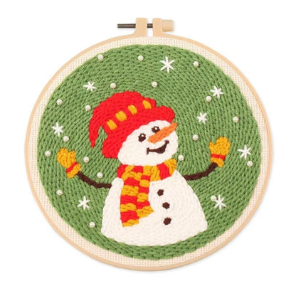 Christmas Punch Needle Embroidery Kit with festive designs including Santa, snowmen, and Christmas tree