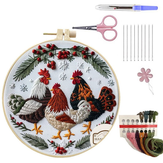 Christmas Roosters Embroidery Kit