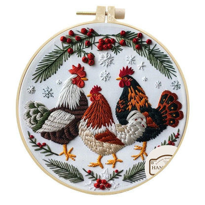 Christmas Roosters Embroidery Kit