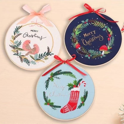 Christmas Wreath Hand Embroidery Kit for Beginners