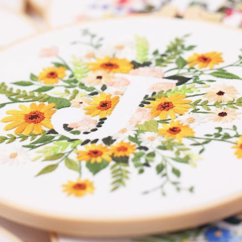 Floral Initials DIY Hand Embroidery Kit