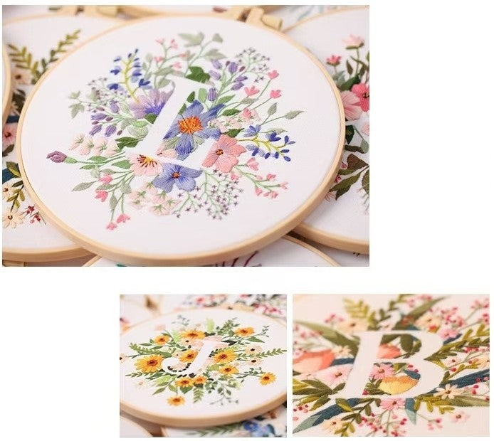 Floral Initials DIY Hand Embroidery Kit