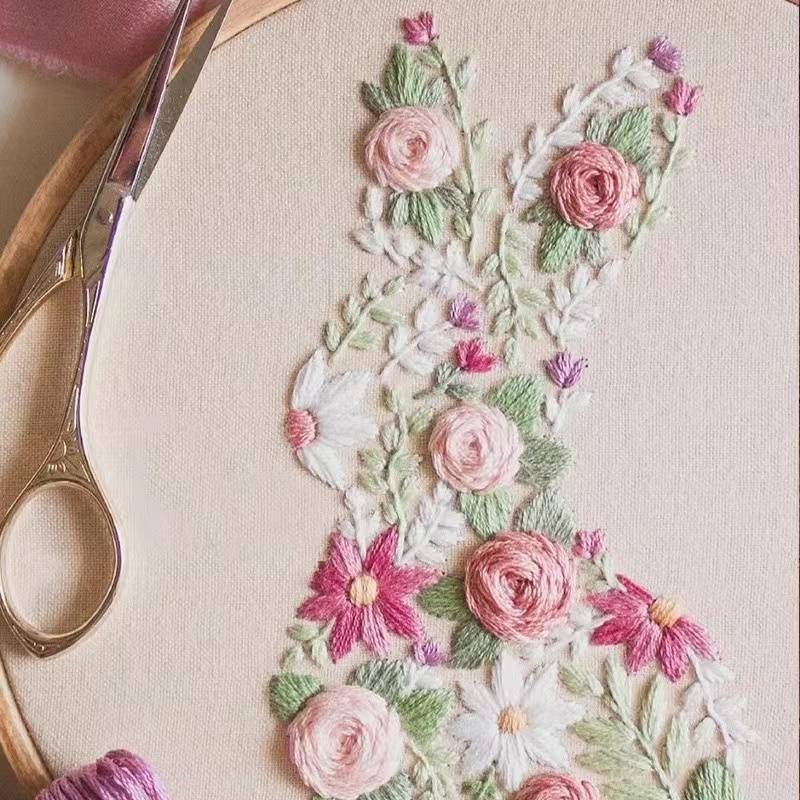 Floral Rabbit Hand Embroidery Kit