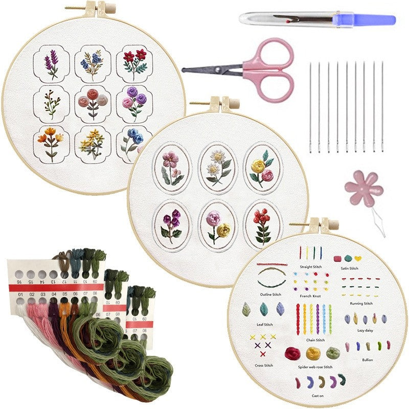 Floral Stitch Sample Embroidery Start Kit for beginner to learn basic stitches