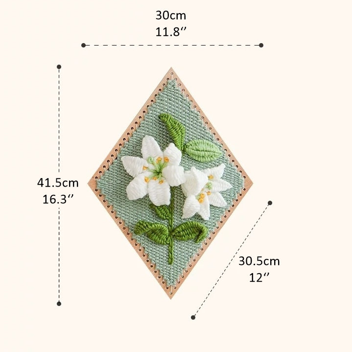 image displaying the dimensions of finished Lily Flower Weaving Loom Kit