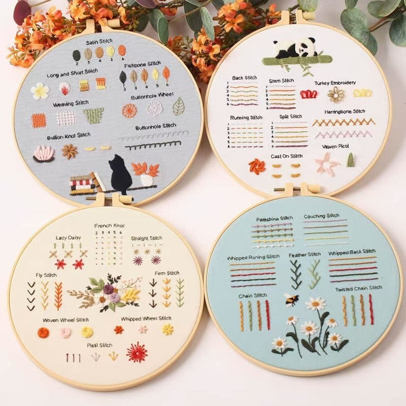 Panda Stitch Sampler Hand Embroidery Start Kit Bundle