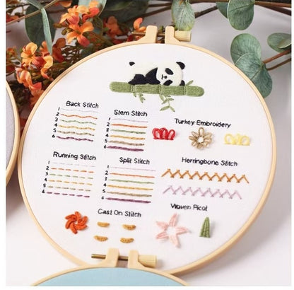 Panda Stitch Sampler Hand Embroidery Start Kit Bundle