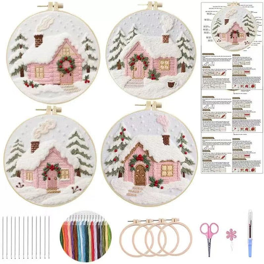 Pink Cottage Christmas Embroidery Kit 2025