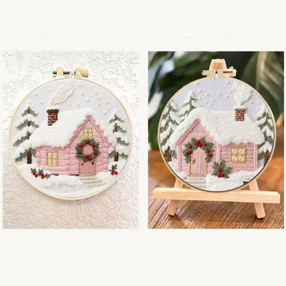 Pink Cottage Christmas Embroidery Kit 2025