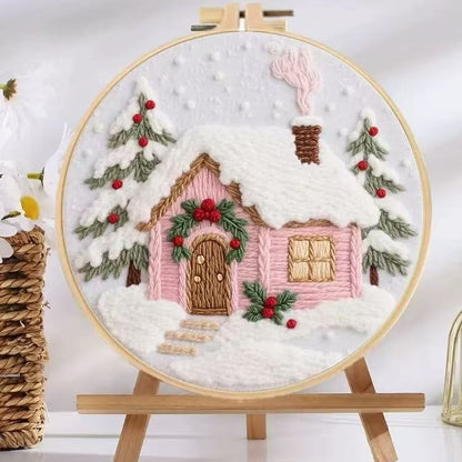 Pink Cottage Christmas Embroidery Kit 2025