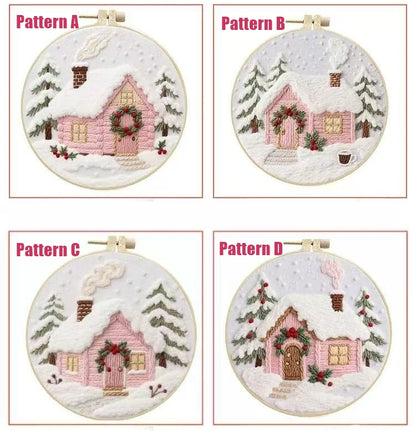 Pink Cottage Christmas Embroidery Kit 2025