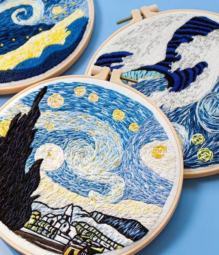 Starry Night Series DIY Hand Embroidery Kits inspired by Vincent Van Gogh