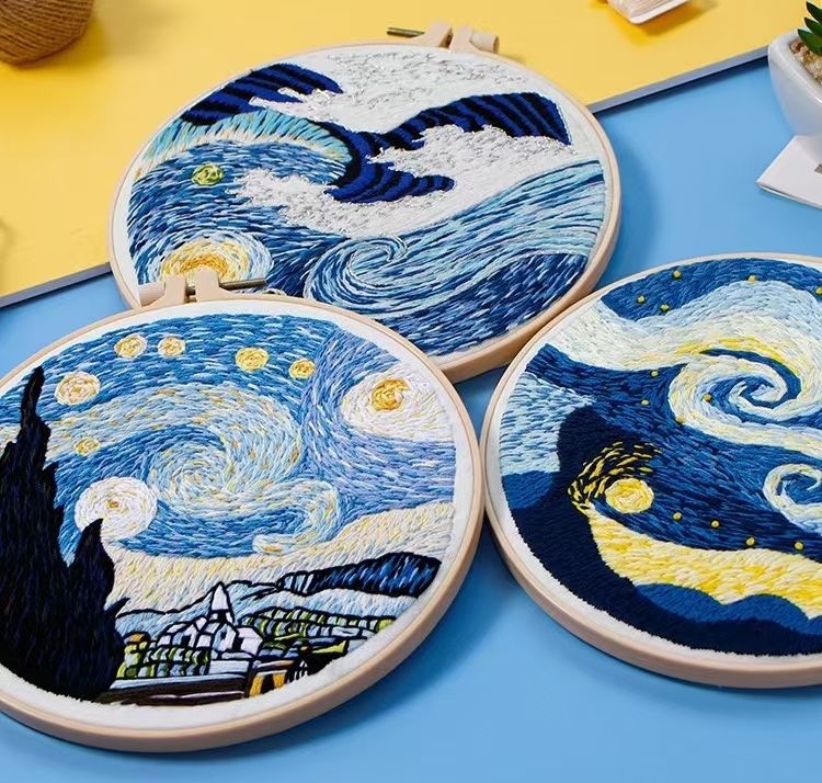 Starry Night Series DIY Hand Embroidery Kits inspired by Vincent Van Gogh