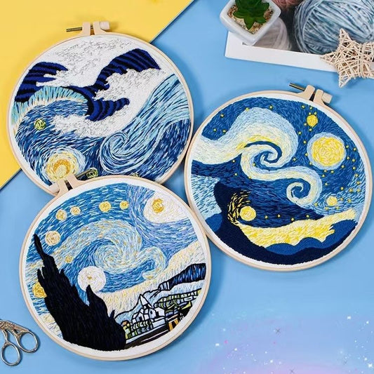 Starry Night Series DIY Hand Embroidery Kits inspired by Vincent Van Gogh