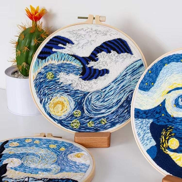 Starry Night Series DIY Hand Embroidery Kits inspired by Vincent Van Gogh