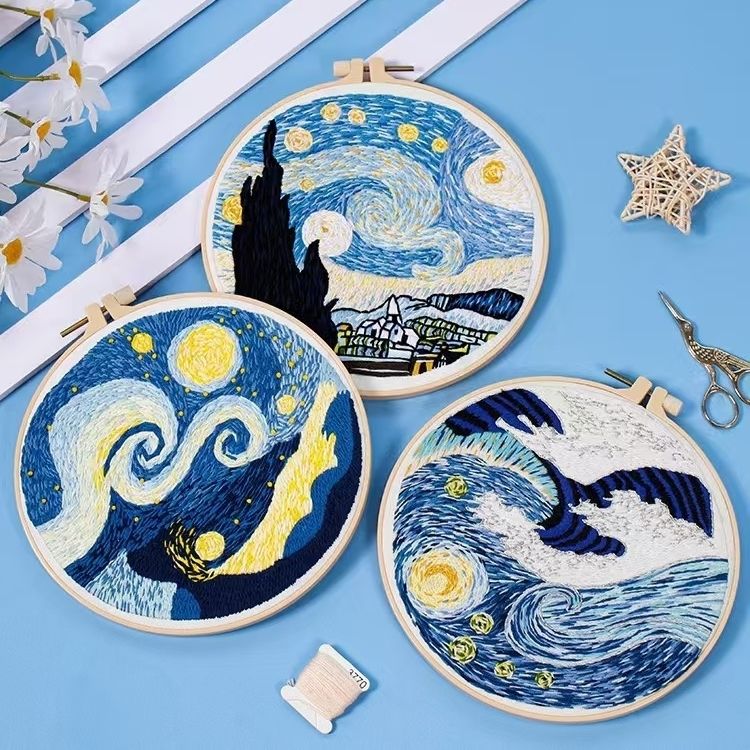 Starry Night Series DIY Hand Embroidery Kits inspired by Vincent Van Gogh