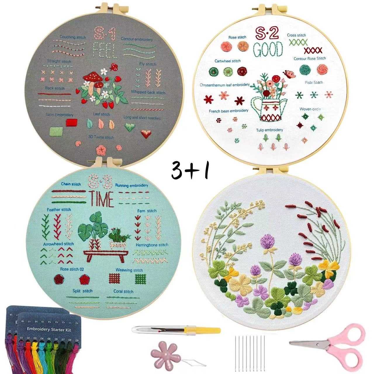 Stitch Sampler Embroidery Beginner Start Kit to learn basic stitches