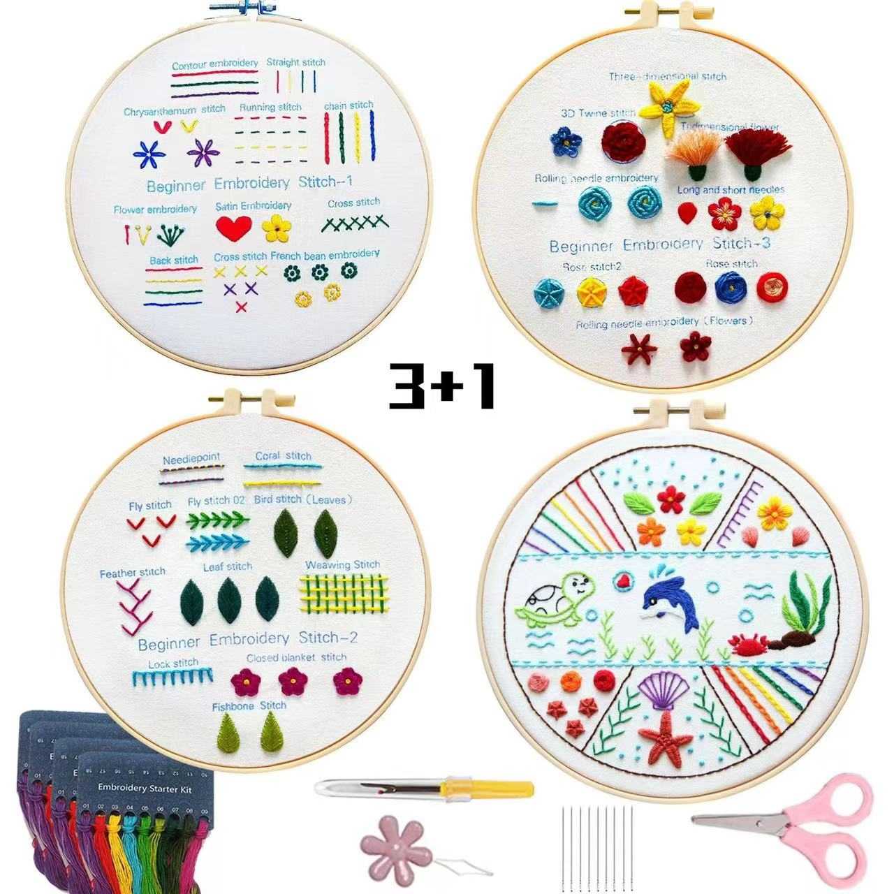 Stitch Sampler Embroidery Beginner Start Kit to learn basic stitches