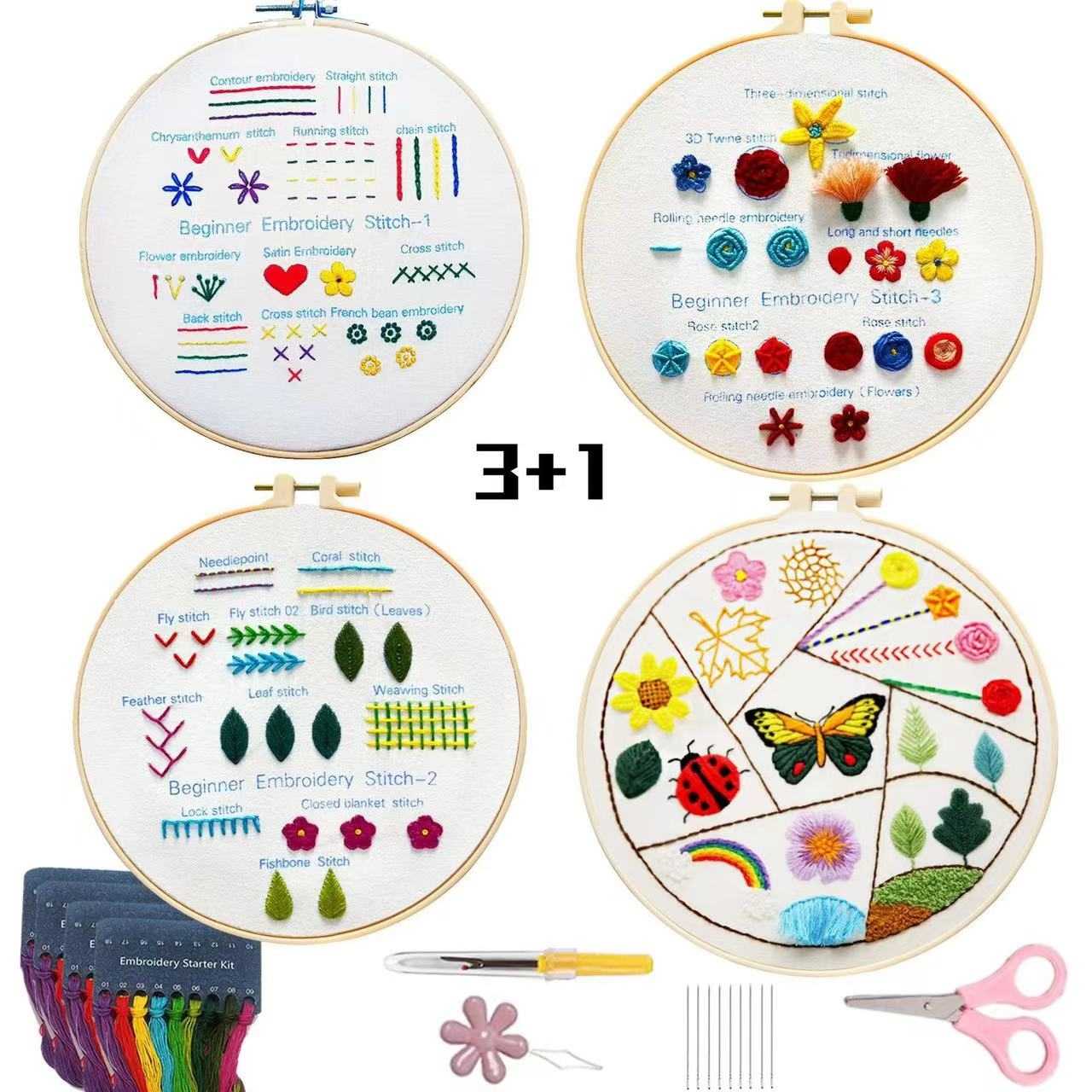 Stitch Sampler Embroidery Start Kit | 4 in Bundle