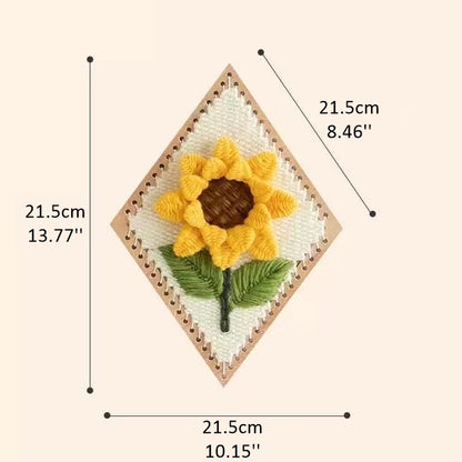 image displaying the dimensions of the finished Sunflower Weaving Loom Kit 